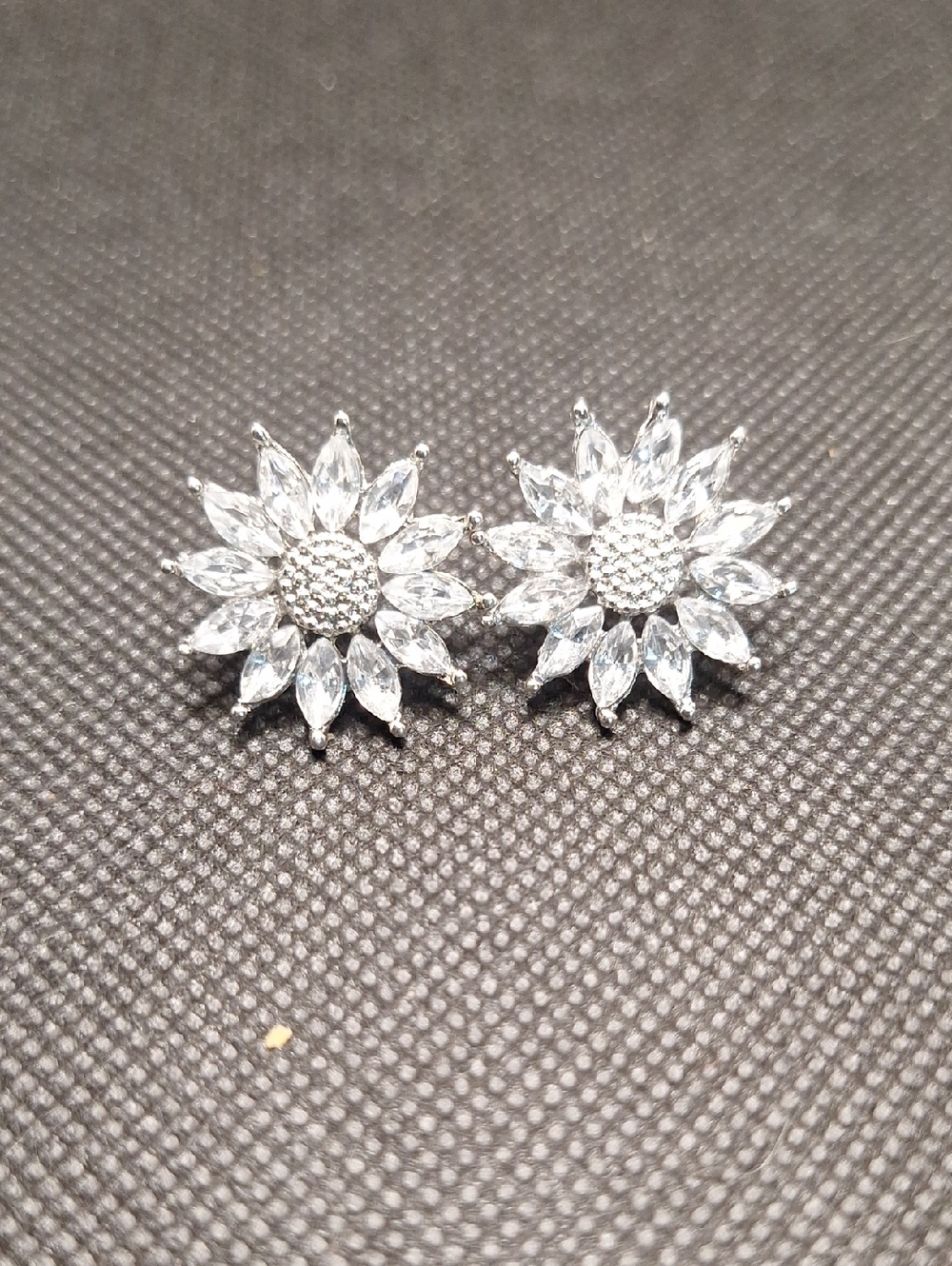 Crystal Sunflower Stud Earrings - Silver Tone
